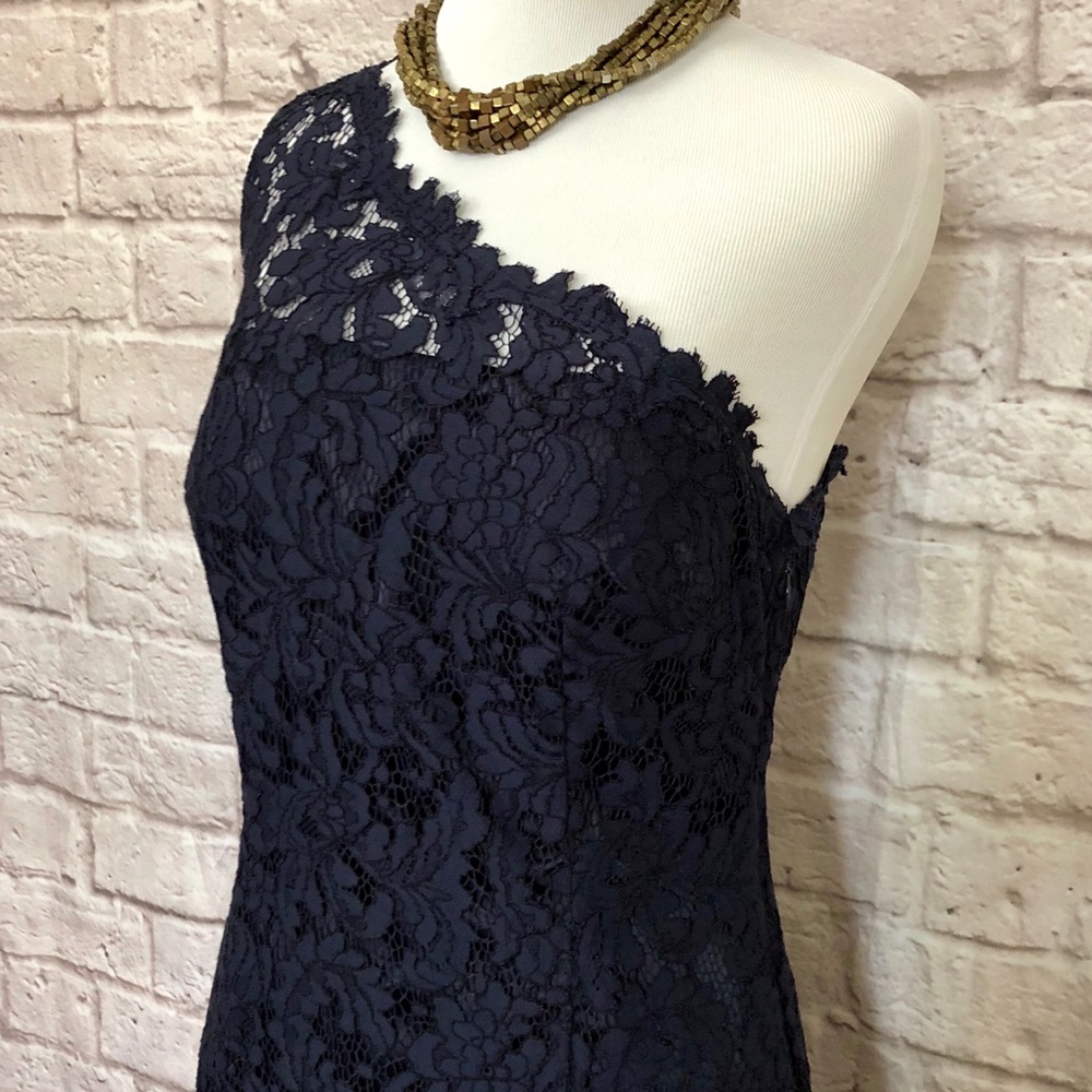 Eliza J One Shoulder Navy Lace Dress